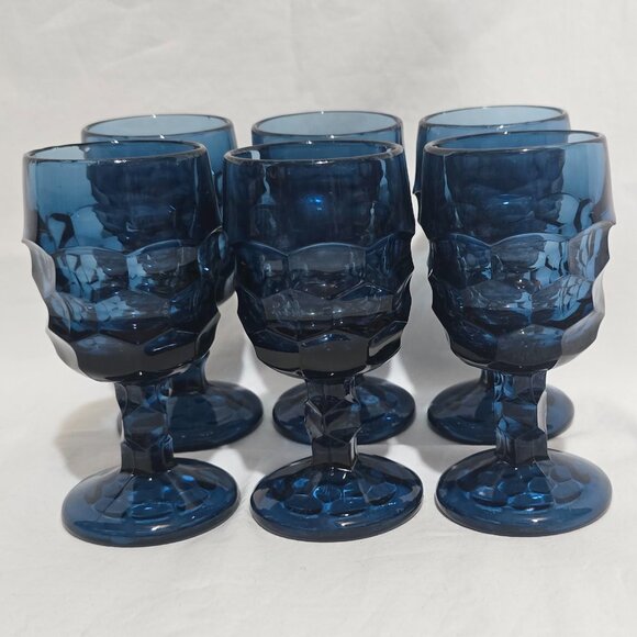 Vtg Viking #6900 Georgian Blue Gray Wine Goblet - Set of 6 - 2 1/2" x 5 1/4" - Picture 2 of 5